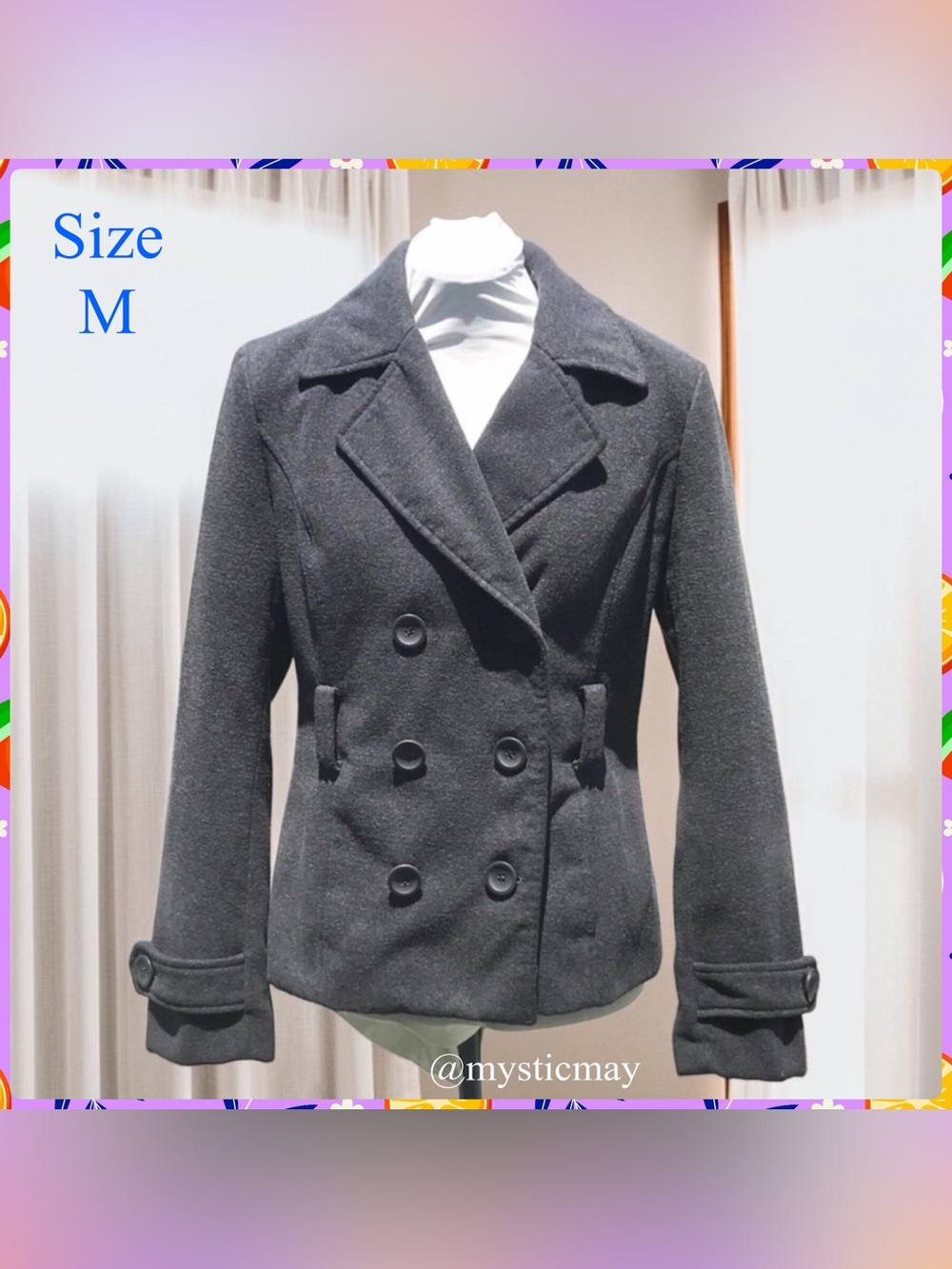 Vintage PIAZZA ITALIA Gunmetal Gray Double Breasted Pea Jacket Short Coat Size M